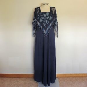 VINTAGE 1970s Flutter Sleeve Navy Dress